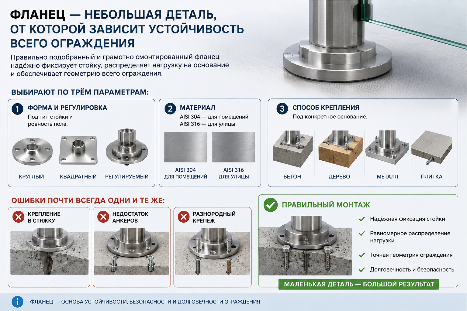 Фланец для стеклянного ограждения — опорная площадка стойки перил