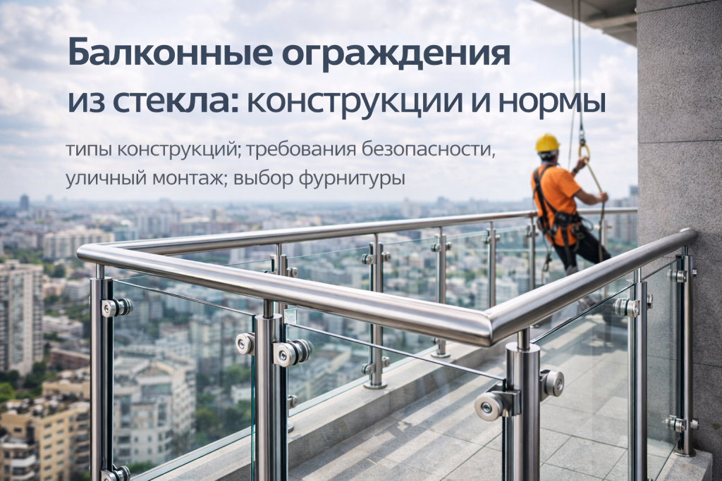 Балконные ограждения из стекла — требования безопасности, типы конструкций и уличный монтаж